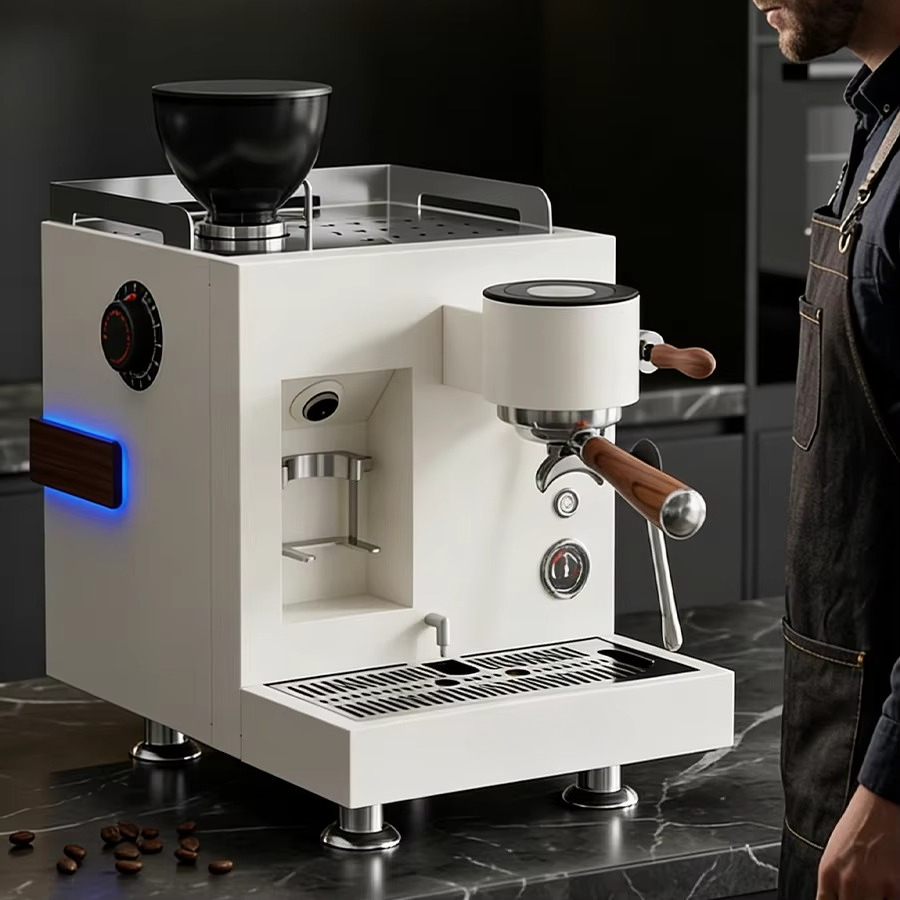 Coffee Grinder Burr Flat - スマートディスプレイ 64mm フラットバーグラインダー エクストラクター一体型 半自動コーヒーメーカー デジタル制御