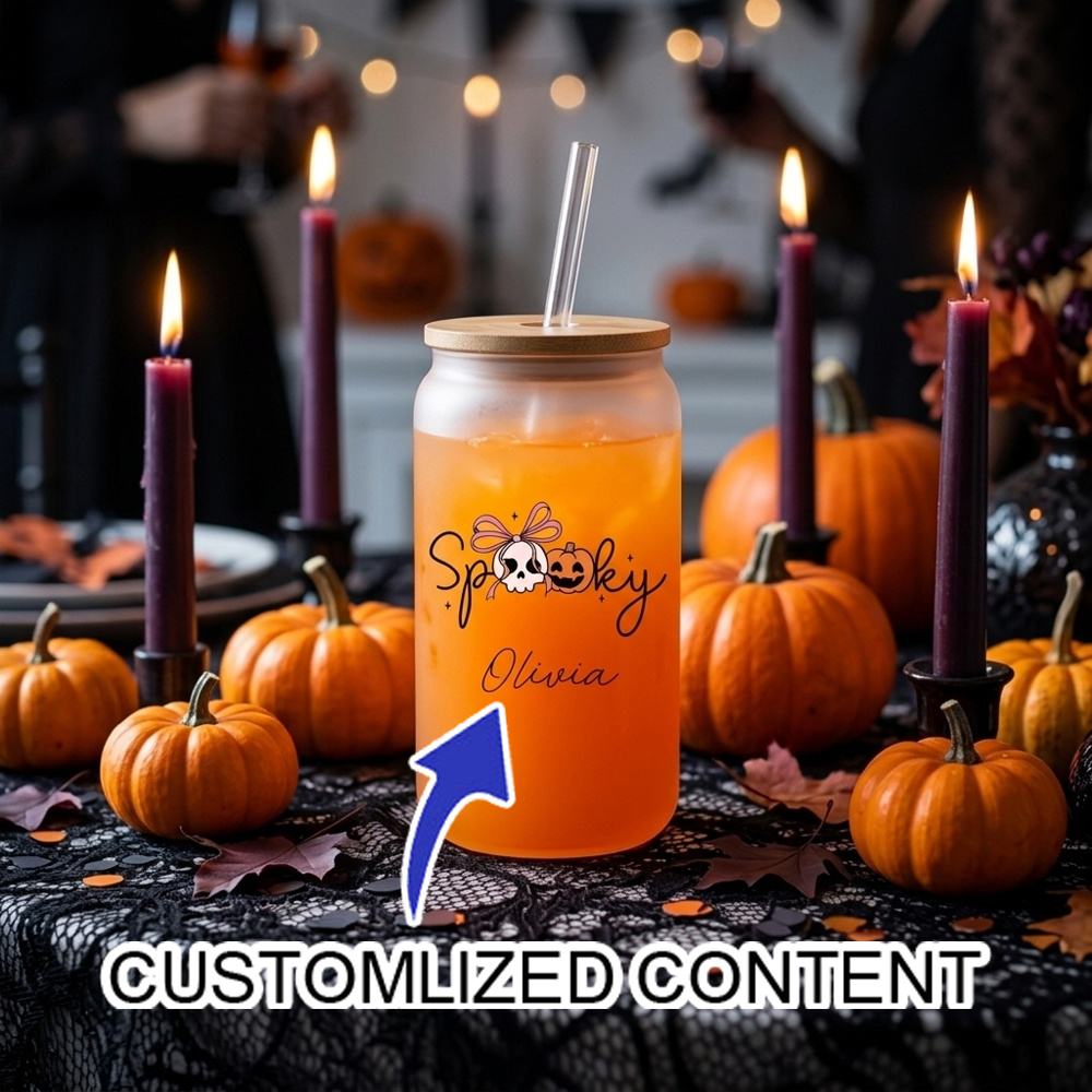 Coffee Equipment For Camping - カスタム名入れ スポーキーハロウィン グラスカップ 竹製蓋とストロー付き、クリア＆フロスト2種類のスタイル、再利用可能なアイスコーヒー用ドリンクカップ