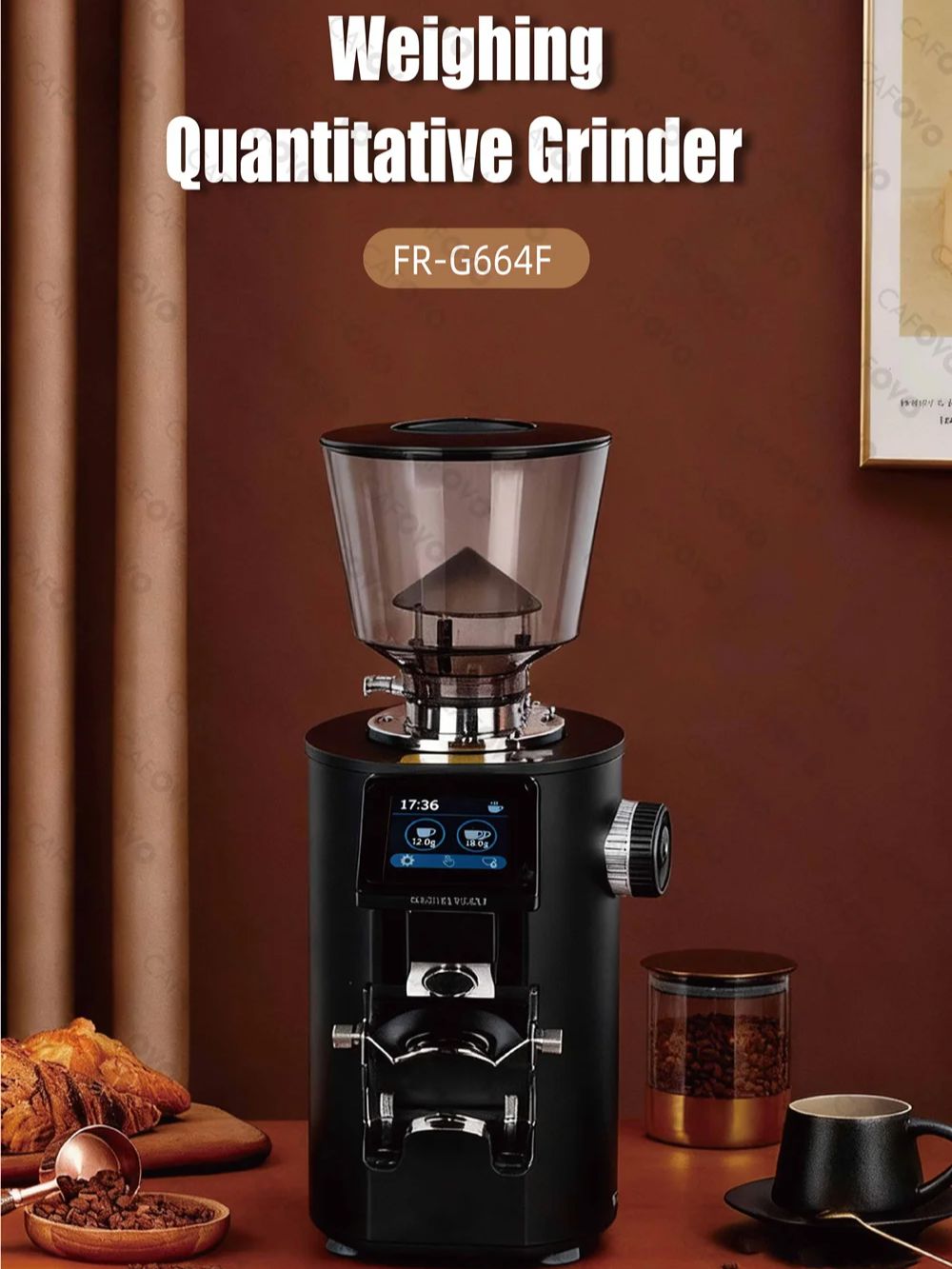 Coffee Grinder Burr Flat - CAFOVO G664F プロフェッショナル計量式定量コーヒーグラインダー 64mmフラットバー タッチスクリーン エスプレッソグラインダー