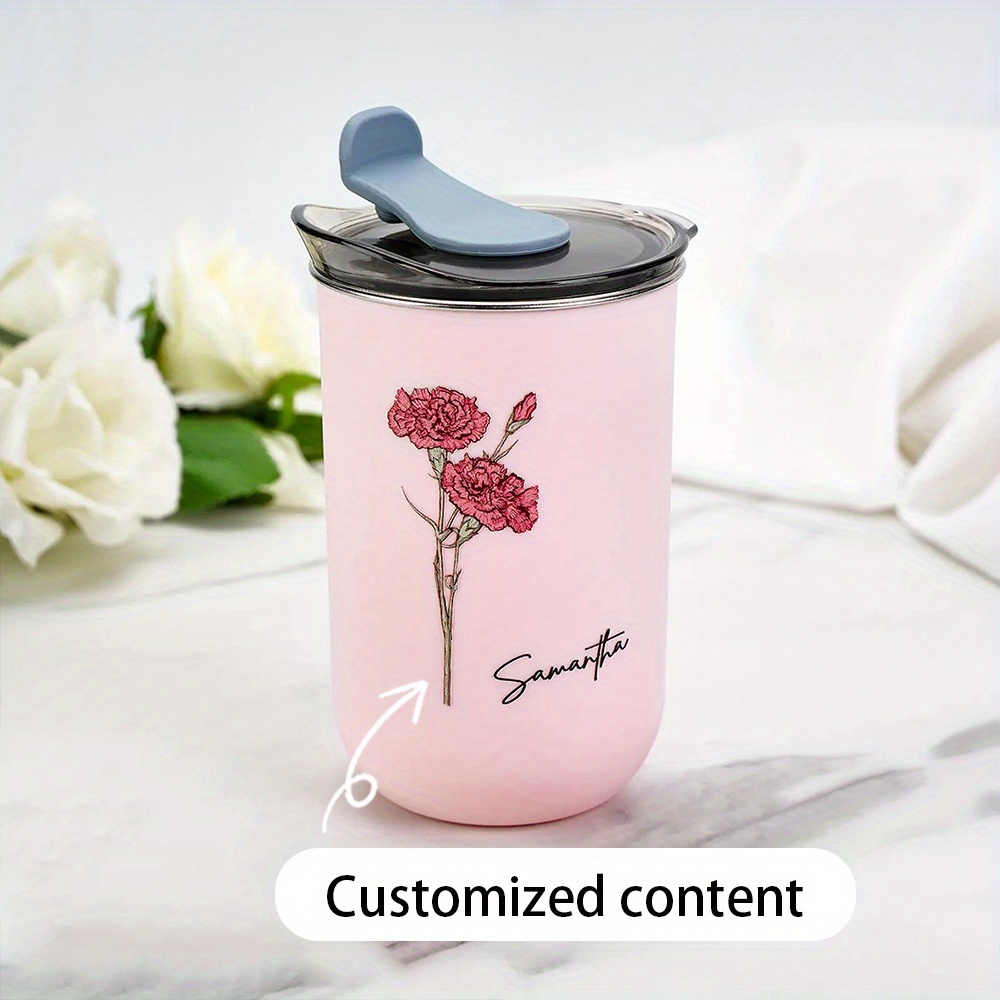 Coffee Equipment For Camping - パーソナライズされた誕生花柄コーヒータンブラー、カスタムネーム入りステンレス製トラベルマグ、女性向けカスタム花柄保温カップギフト
