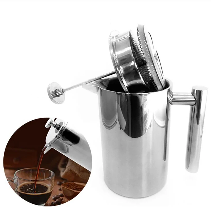 Coffee Equipment For Camping - 二重壁断熱コーヒーポットフィルター耐熱フレンチプレスコーヒーメーカー錆びない食品グレードティーメーカープランジャーミキサー