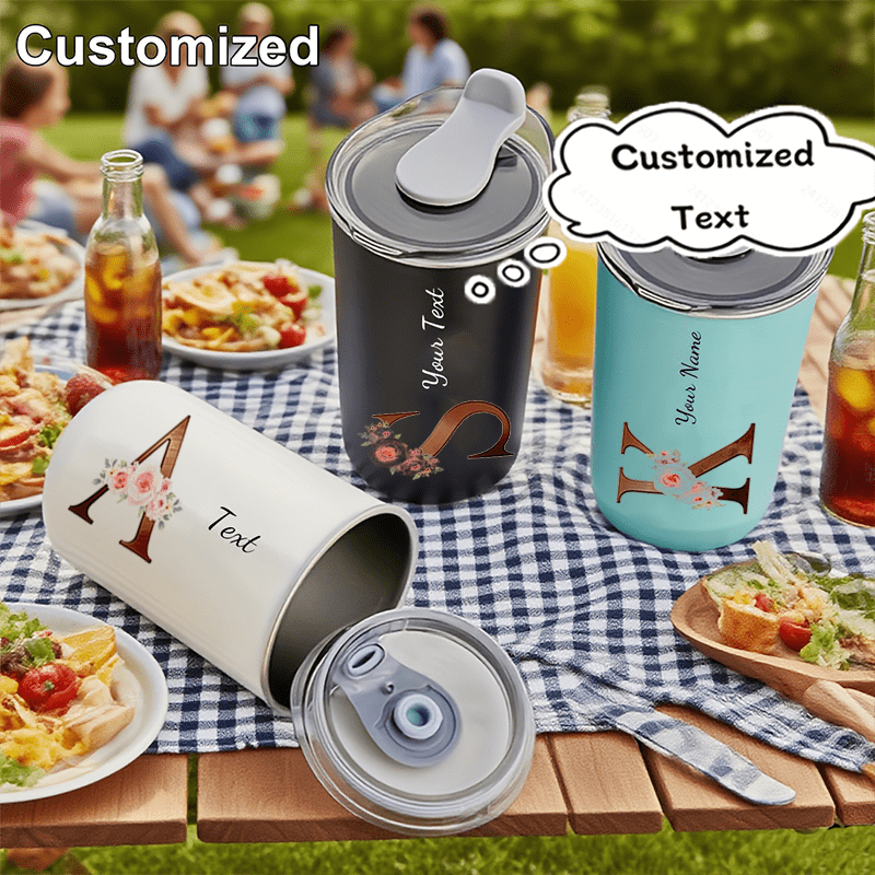 Coffee Equipment For Camping - カスタム花柄モノグラム入りイニシャルタンブラー、パーソナライズされたテキスト入りステンレス製トラベルカップ（蓋付き）、再利用可能なコーヒーマグ。