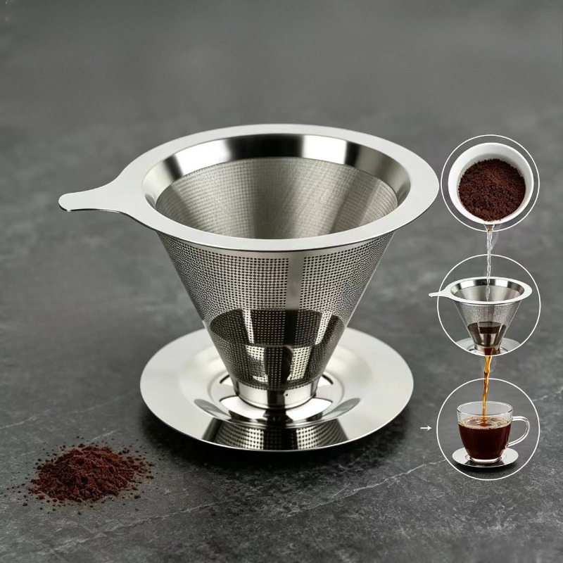 Coffee Equipment Pour Over - ポアオーバーコーヒードリッパー ステンレス製コーヒーフィルター メタルコーンフィルター ペーパーレスコーヒーフィルター シングルカップコーヒーメーカー