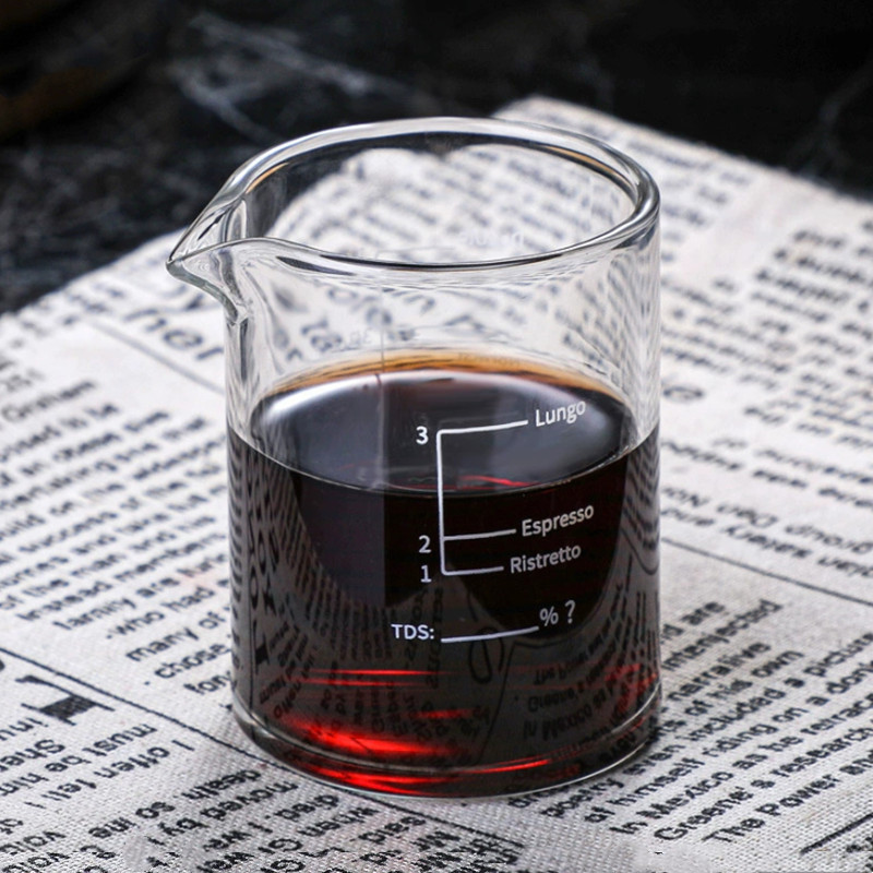 Espresso Shot Glass - 100ml/3.38oz エスプレッソショットグラス。耐熱・耐冷性に優れた高品質ホウケイ酸ガラス製。目盛り付きで、実験、料理、製菓など、様々な用途に使える計量カップ。