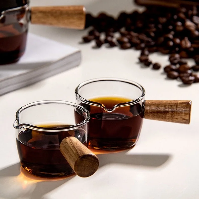 50/100 ミリリットルガラス計量カップ木製ハンドルエスプ - Espresso Shot Glass のレビューと価格