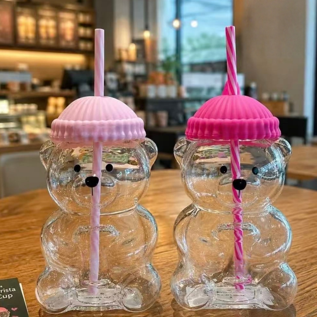 Bk クマ型ガラスストローカップ ピンク 透明タンブラー 夏 - Espresso Shot Glass のレビューと価格