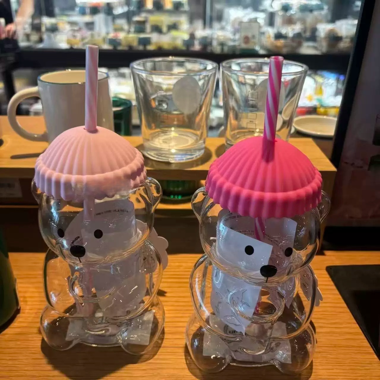 Bk クマ型ガラスストローカップ ピンク 透明タンブラー 夏 - Espresso Shot Glass のレビューと価格