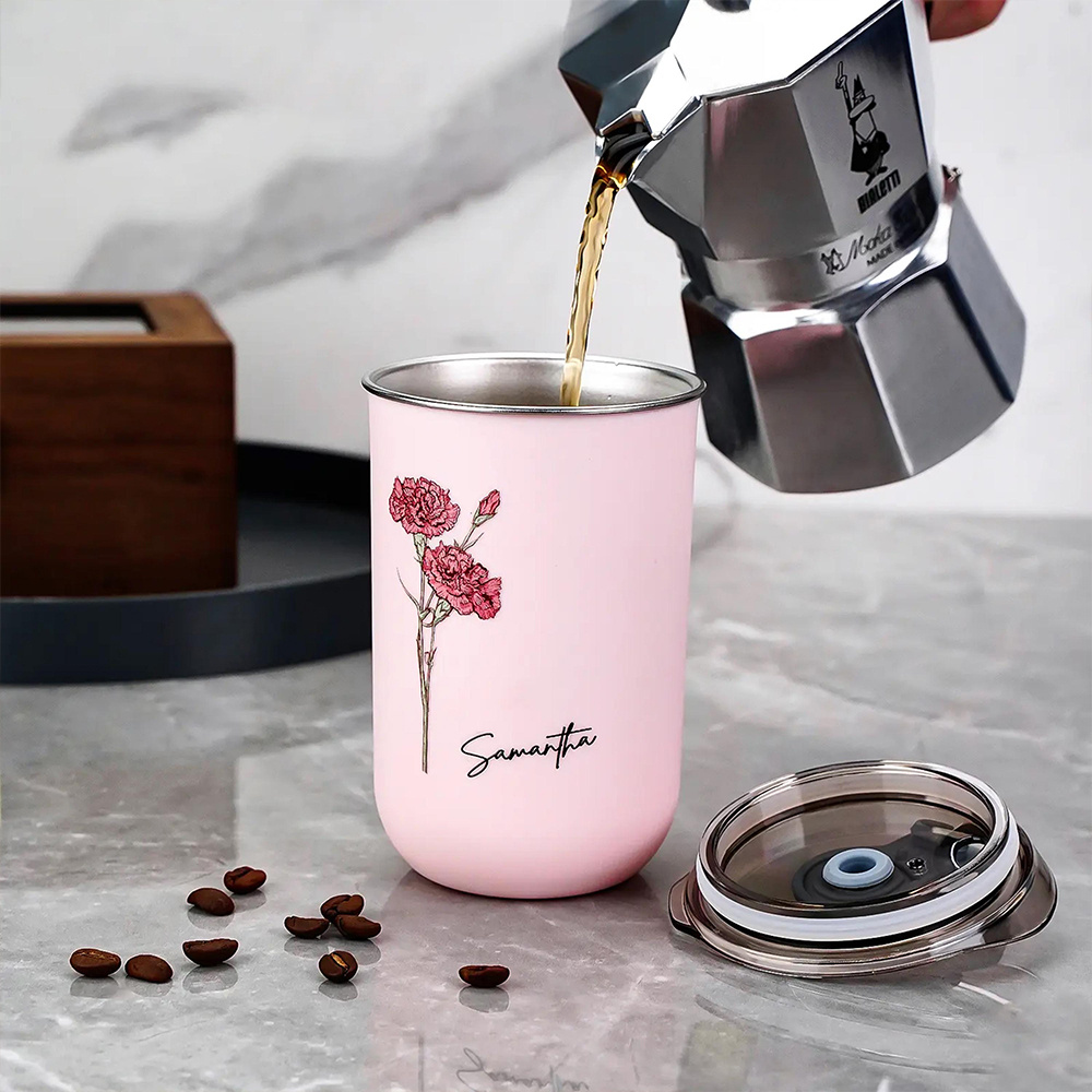 パーソナライズされた誕生花柄コーヒータンブラー、カスタムネー - Coffee Equipment For Camping のレビューと価格