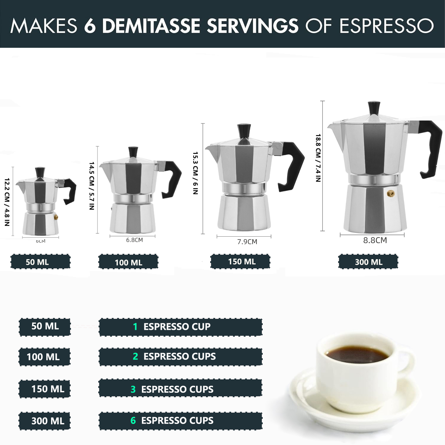 クラシックなアルミ製モカポット 50-300ML 家庭用コン - Coffee Equipment For Camping のレビューと価格